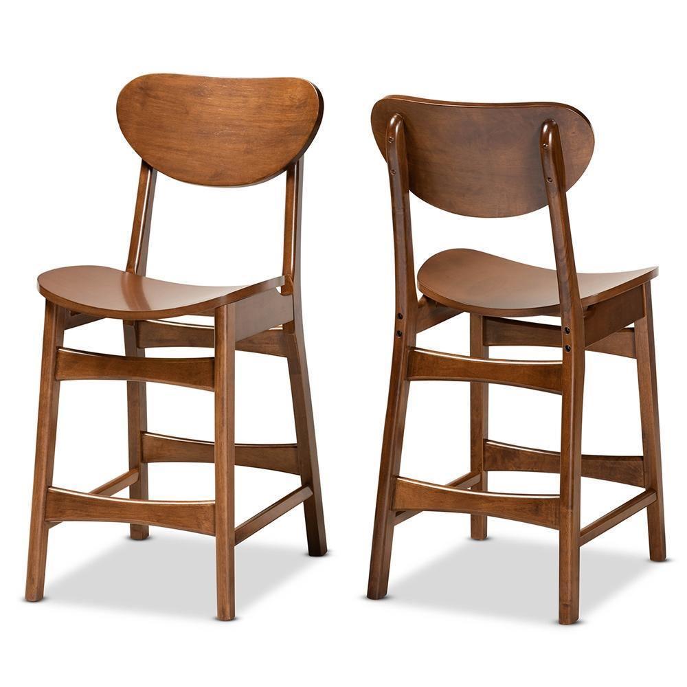 Katya Mid-Century Modern Walnut Brown Finished Wood 2-Piece Counter Stool Set FredCo