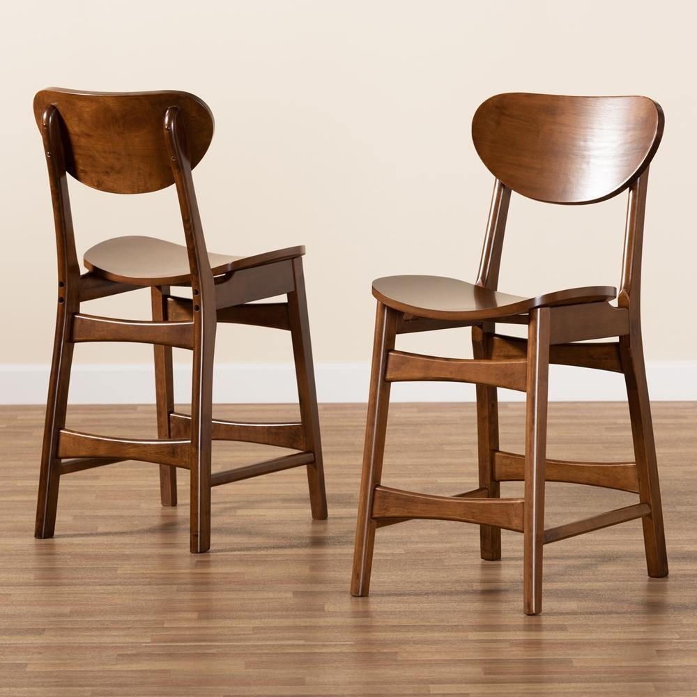 Katya Mid-Century Modern Walnut Brown Finished Wood 2-Piece Counter Stool Set FredCo