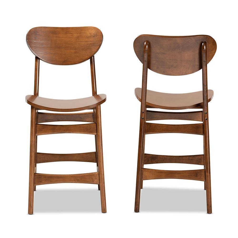 Katya Mid-Century Modern Walnut Brown Finished Wood 2-Piece Counter Stool Set FredCo