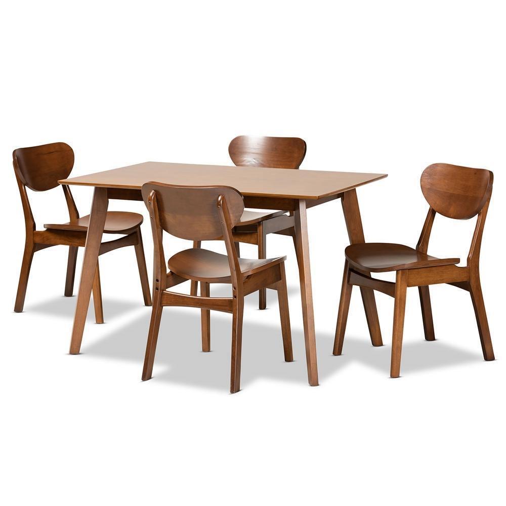 Katya Mid-Century Modern Walnut Brown Finished Wood 5-Piece Dining Set FredCo