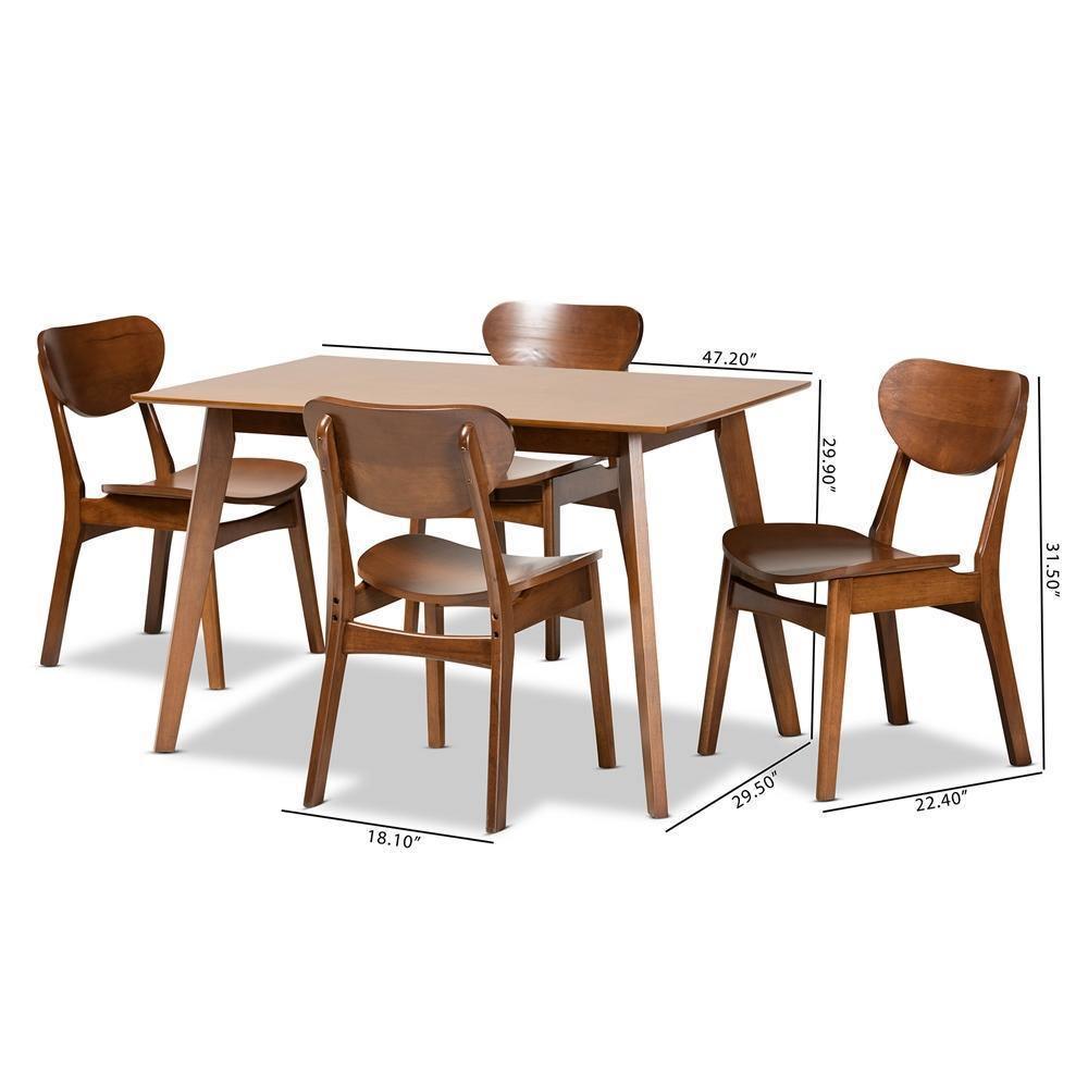 Katya Mid-Century Modern Walnut Brown Finished Wood 5-Piece Dining Set FredCo