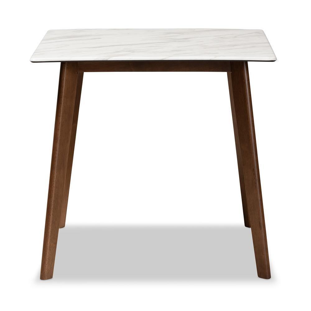 Kaylee Mid-Century Modern Transitional Walnut Brown Finished Wood Dining Table with Faux Marble Tabletop FredCo