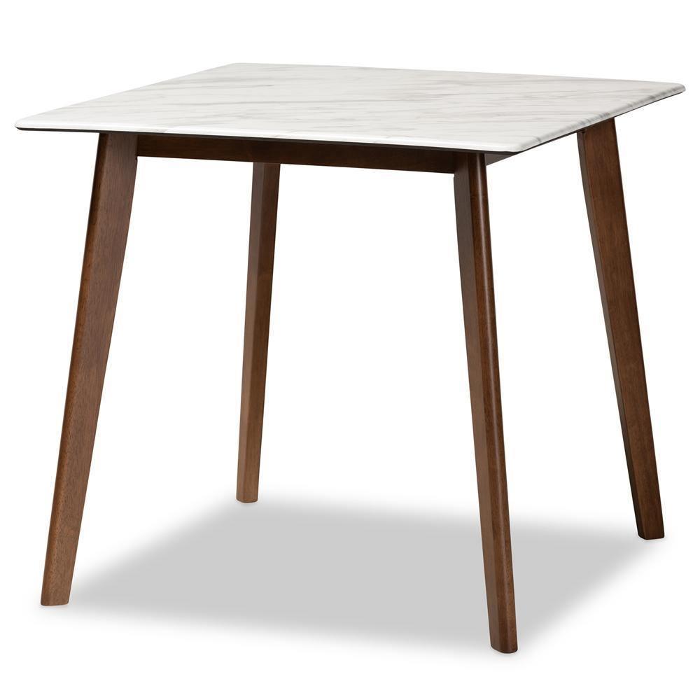 Kaylee Mid-Century Modern Transitional Walnut Brown Finished Wood Dining Table with Faux Marble Tabletop FredCo