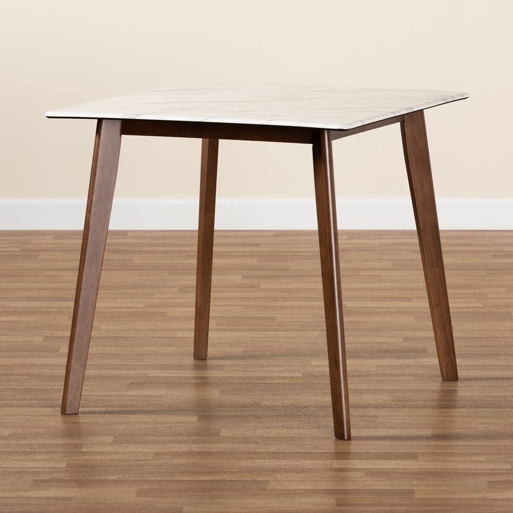 Kaylee Mid-Century Modern Transitional Walnut Brown Finished Wood Dining Table with Faux Marble Tabletop FredCo