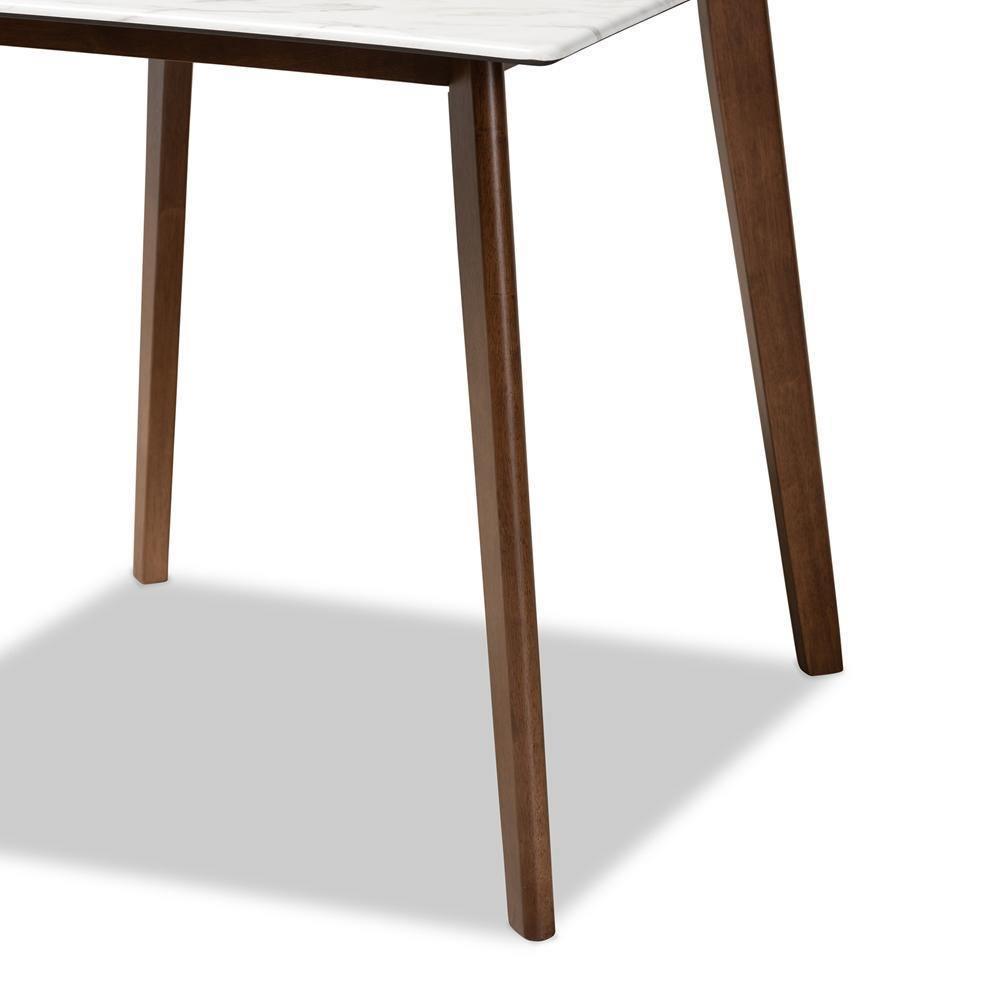 Kaylee Mid-Century Modern Transitional Walnut Brown Finished Wood Dining Table with Faux Marble Tabletop FredCo