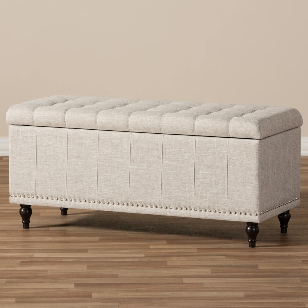 Kaylee Modern Classic Beige Fabric Upholstered Button-Tufting Storage Ottoman Bench FredCo
