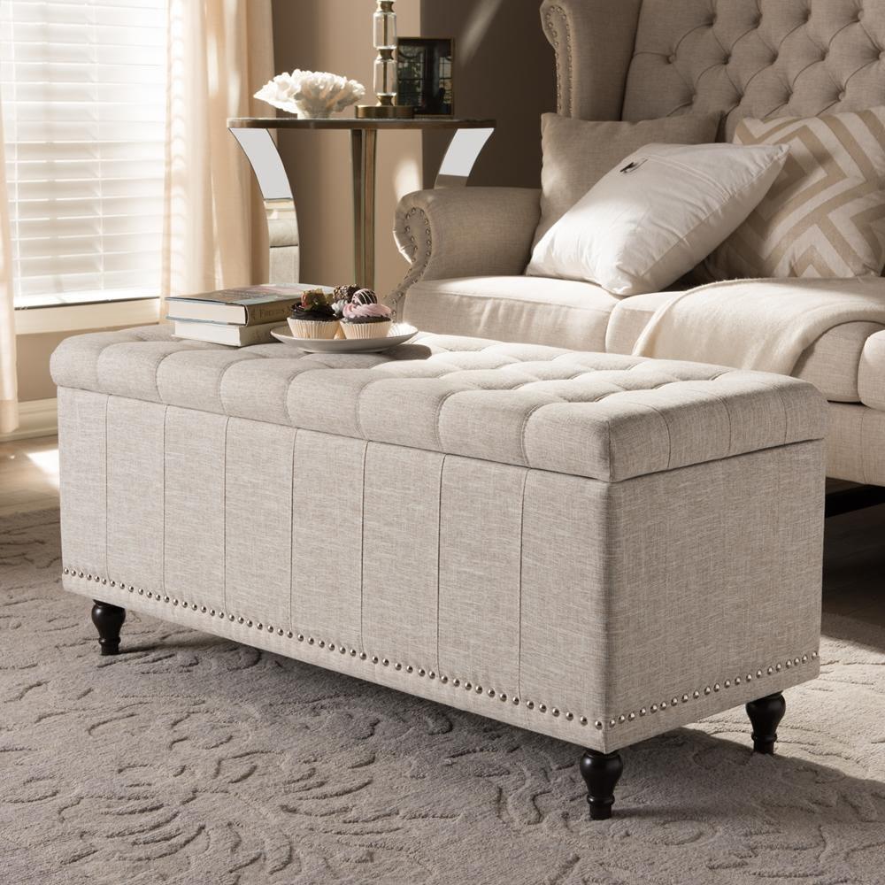 Kaylee Modern Classic Beige Fabric Upholstered Button-Tufting Storage Ottoman Bench FredCo