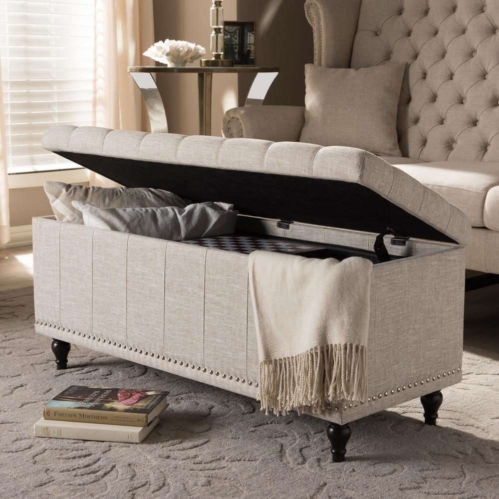 Kaylee Modern Classic Beige Fabric Upholstered Button-Tufting Storage Ottoman Bench FredCo