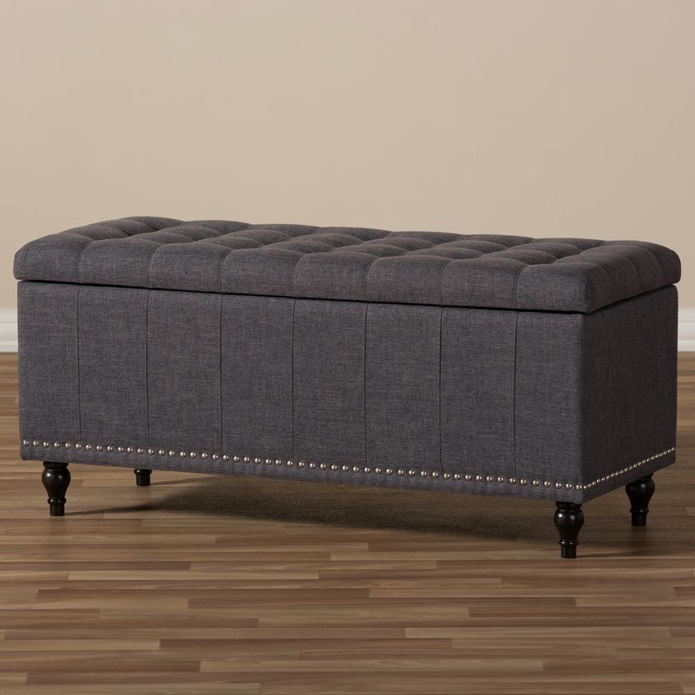 Kaylee Modern Classic Dark Grey Fabric Upholstered Button-Tufting Storage Ottoman Bench FredCo