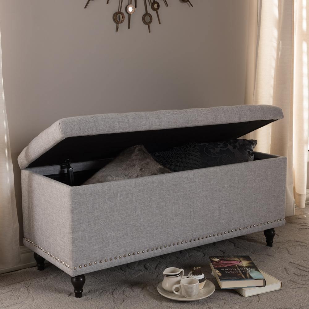Kaylee Modern Classic Grayish Beige Fabric Upholstered Button-Tufting Storage Ottoman Bench FredCo