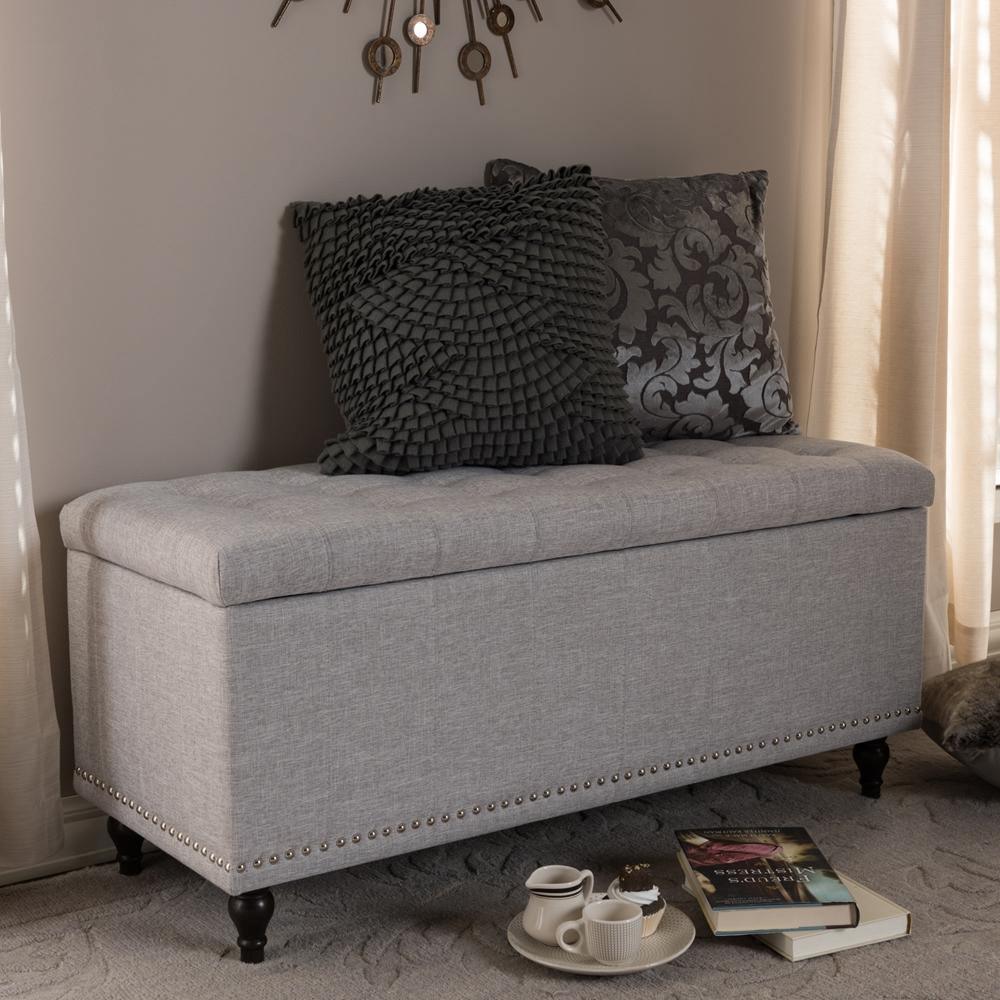 Kaylee Modern Classic Grayish Beige Fabric Upholstered Button-Tufting Storage Ottoman Bench FredCo