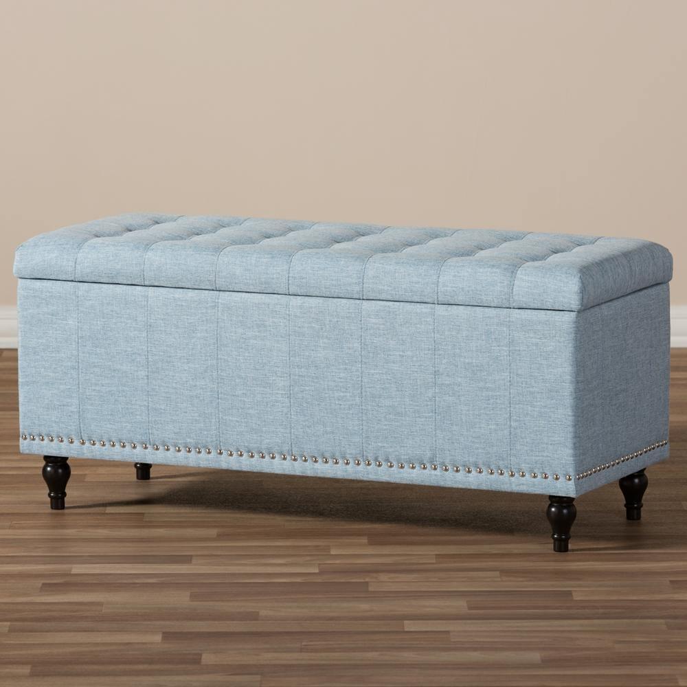Kaylee Modern Classic Light Blue Fabric Upholstered Button-Tufting Storage Ottoman Bench FredCo