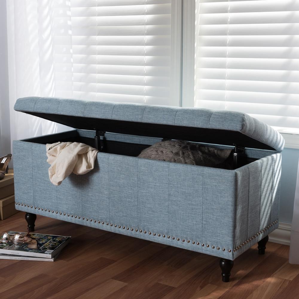Kaylee Modern Classic Light Blue Fabric Upholstered Button-Tufting Storage Ottoman Bench FredCo