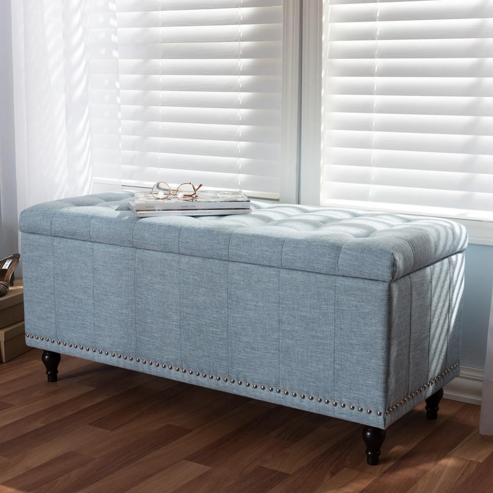 Kaylee Modern Classic Light Blue Fabric Upholstered Button-Tufting Storage Ottoman Bench FredCo