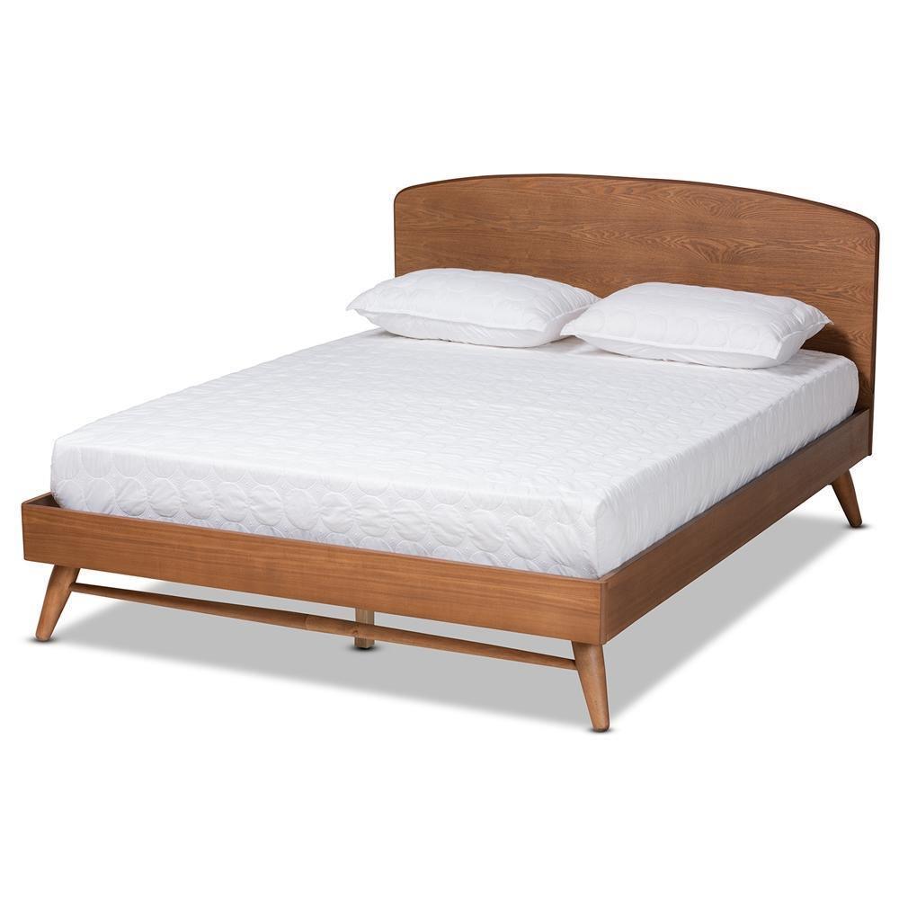 Keagan Mid-Century Modern Transitional Walnut Brown Finished Wood Queen Size Platform Bed FredCo
