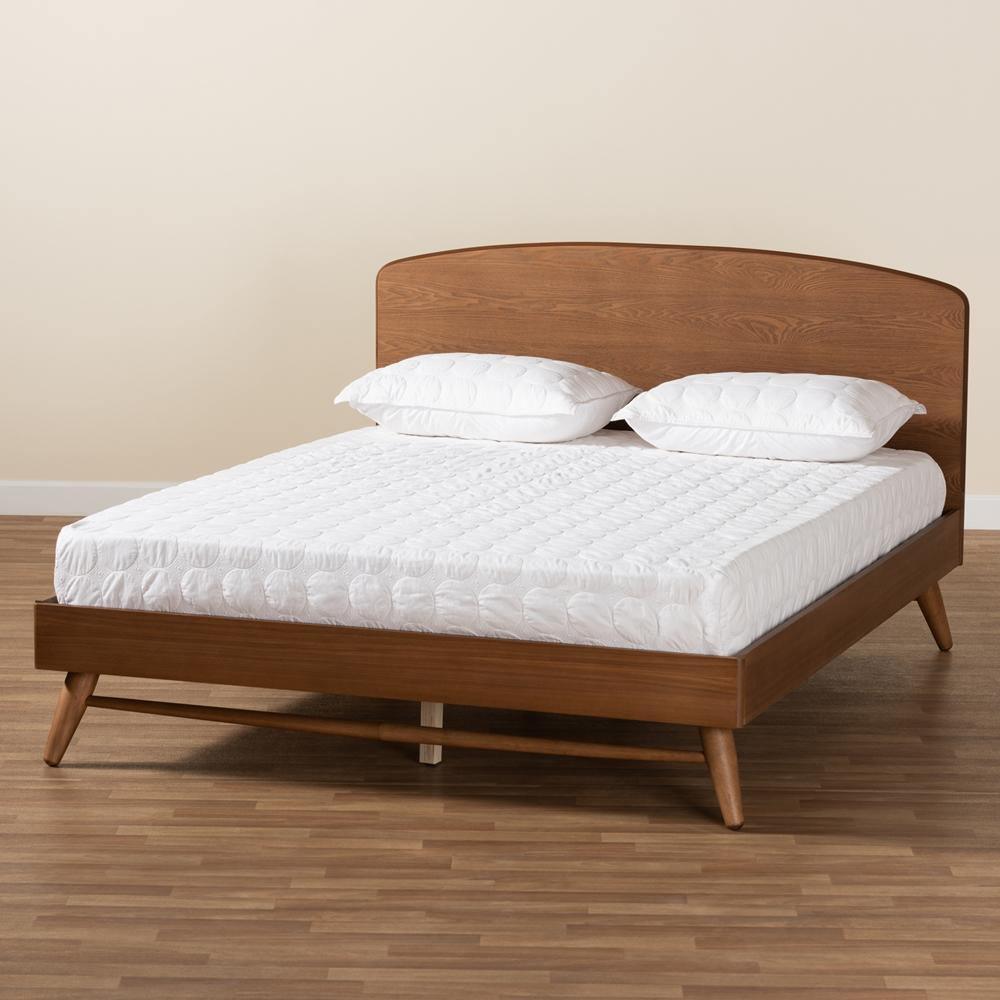 Keagan Mid-Century Modern Transitional Walnut Brown Finished Wood Queen Size Platform Bed FredCo