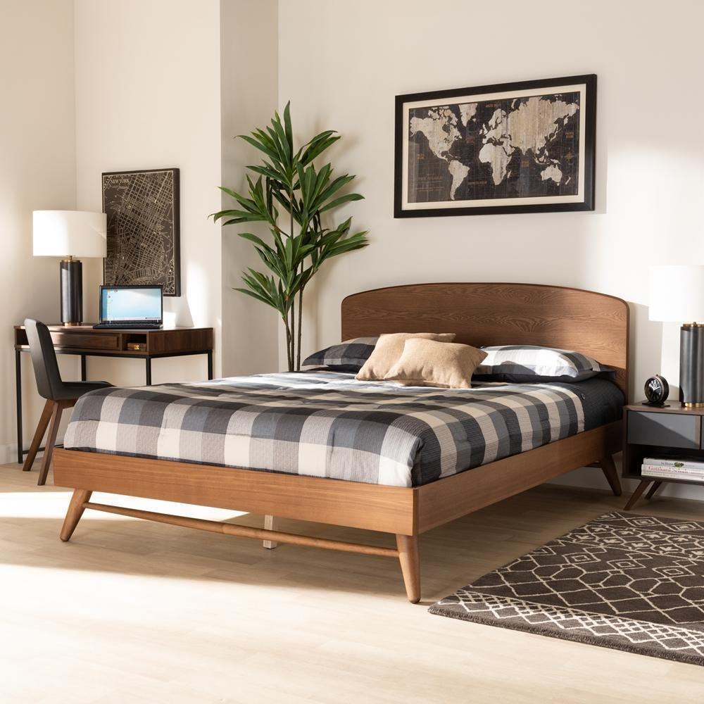 Keagan Mid-Century Modern Transitional Walnut Brown Finished Wood Queen Size Platform Bed FredCo
