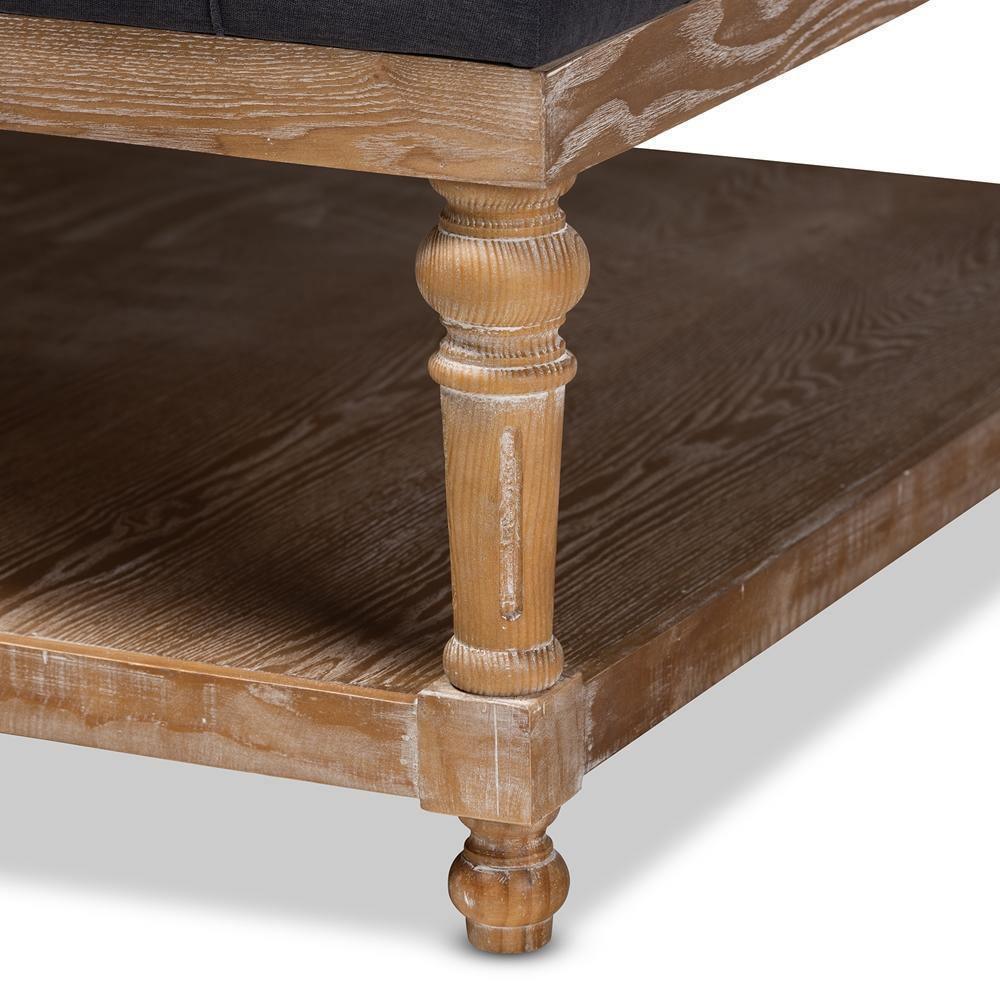 Kelly Modern and Rustic Charcoal Linen Fabric Upholstered and Greywashed Wood Cocktail Ottoman FredCo