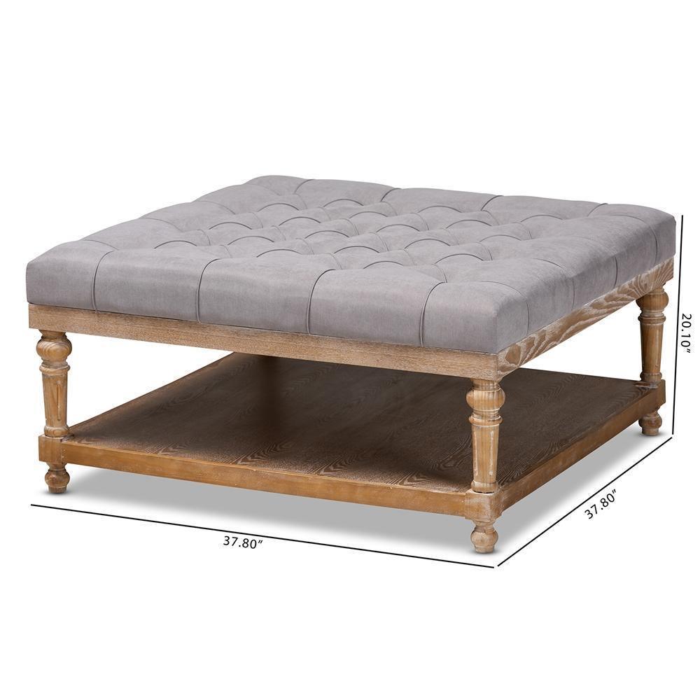 Kelly Modern and Rustic Grey Linen Fabric Upholstered and Greywashed Wood Cocktail Ottoman FredCo