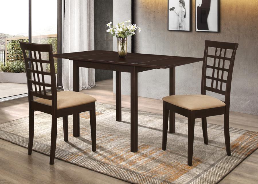 Kelso 3-piece Drop Leaf Dining Set Cappuccino and Tan 190821-S3 Coaster FredCo