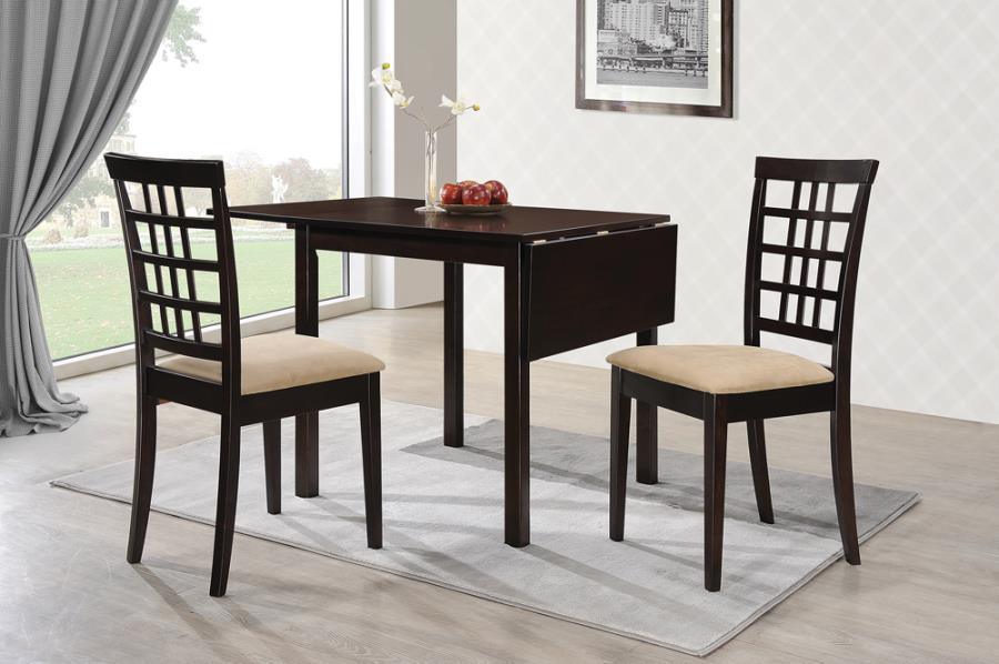 Kelso 3-piece Drop Leaf Dining Set Cappuccino and Tan 190821-S3 Coaster FredCo