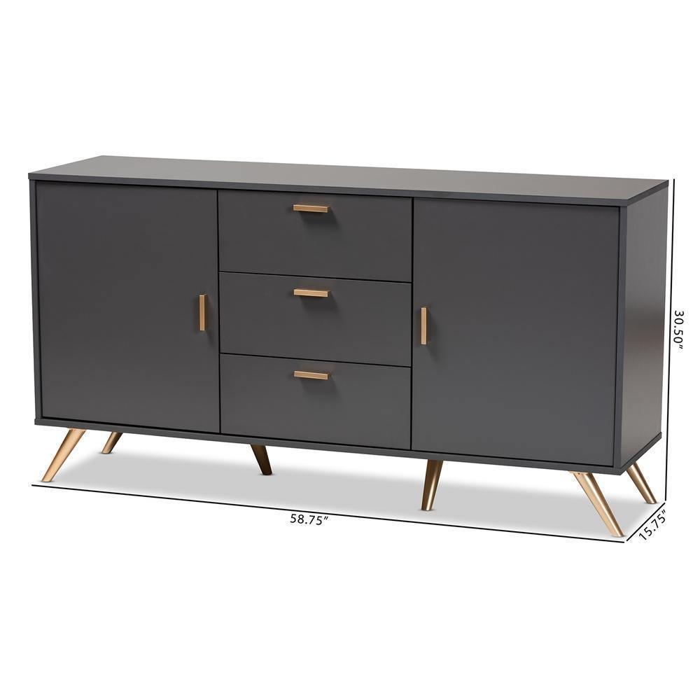 Kelson Modern and Contemporary Dark Grey and Gold Finished Wood 2-Door Sideboard Buffet FredCo