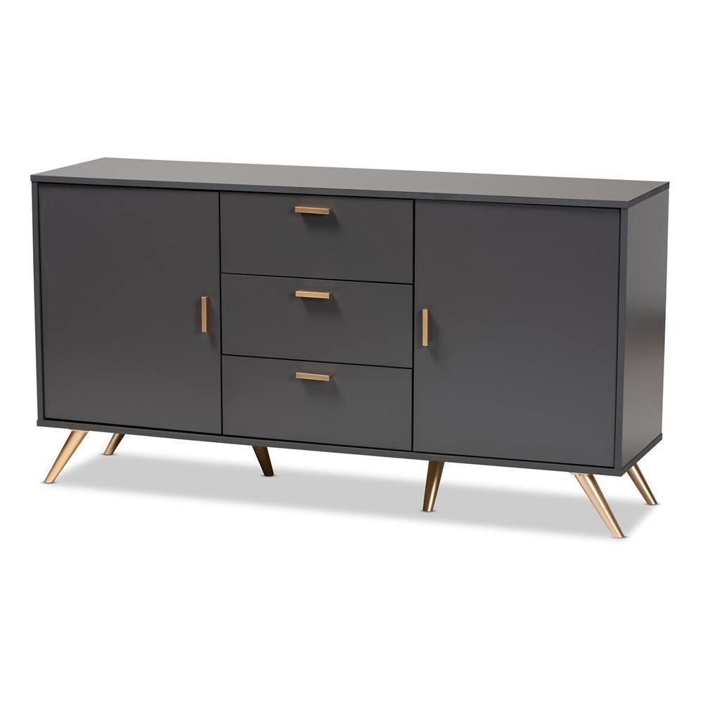 Kelson Modern and Contemporary Dark Grey and Gold Finished Wood 2-Door Sideboard Buffet FredCo