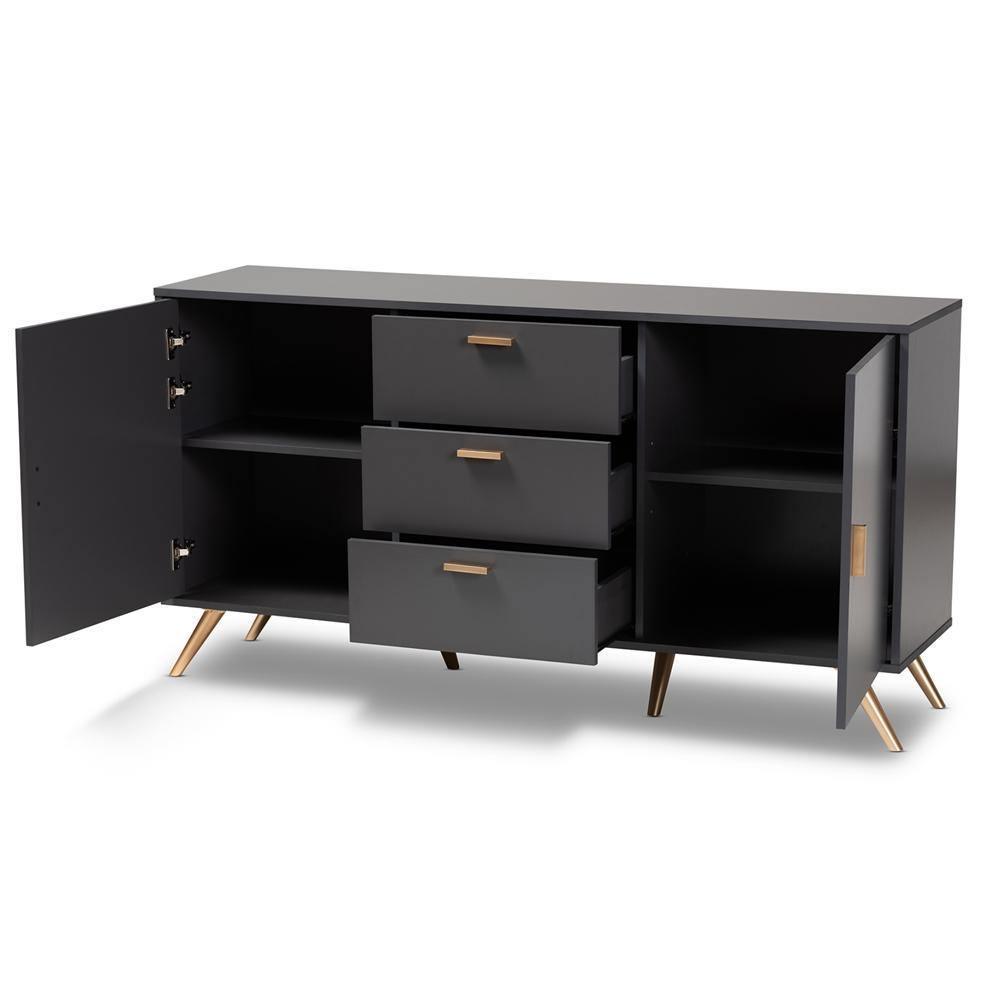 Kelson Modern and Contemporary Dark Grey and Gold Finished Wood 2-Door Sideboard Buffet FredCo