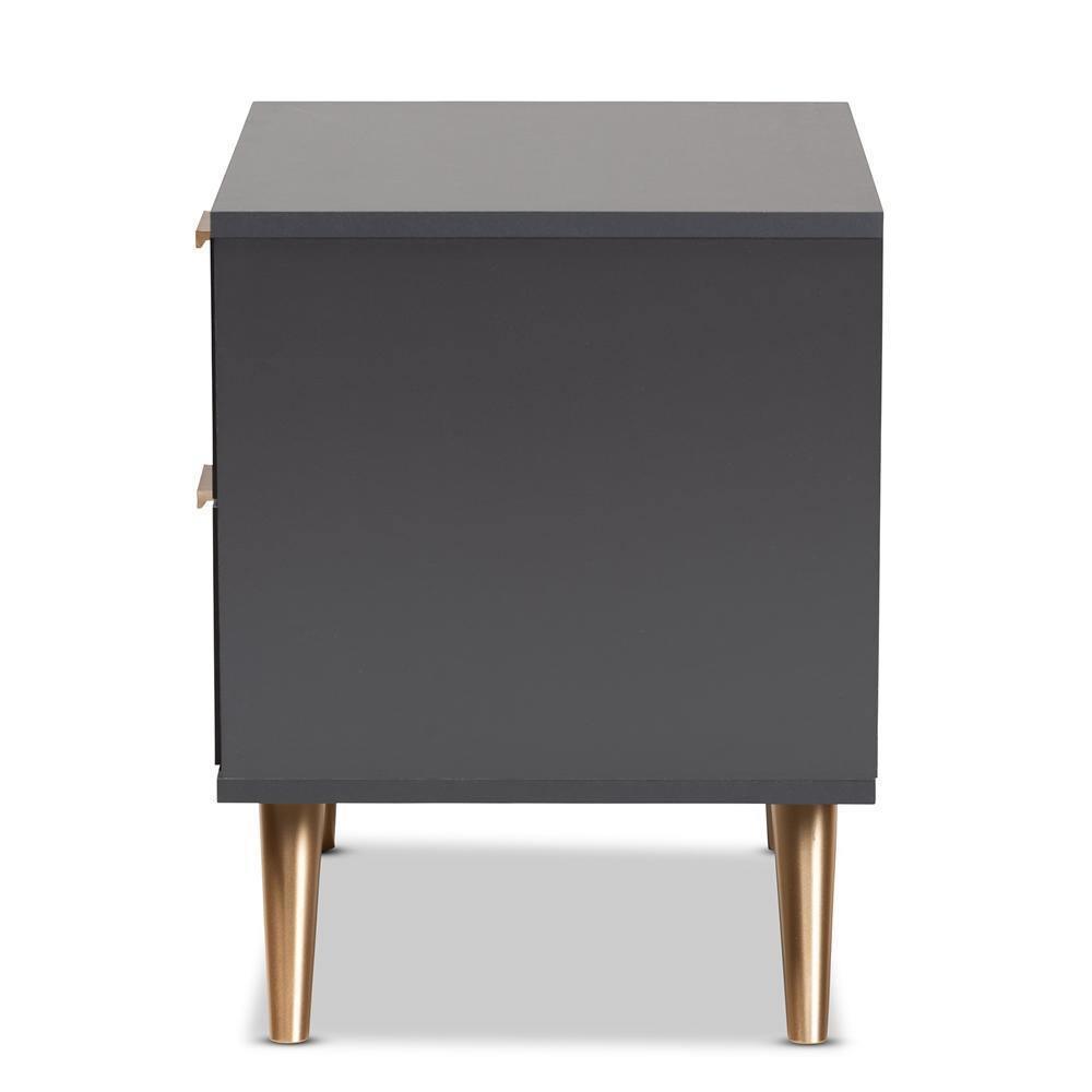 Kelson Modern and Contemporary Dark Grey and Gold Finished Wood 2-Drawer Nightstand FredCo