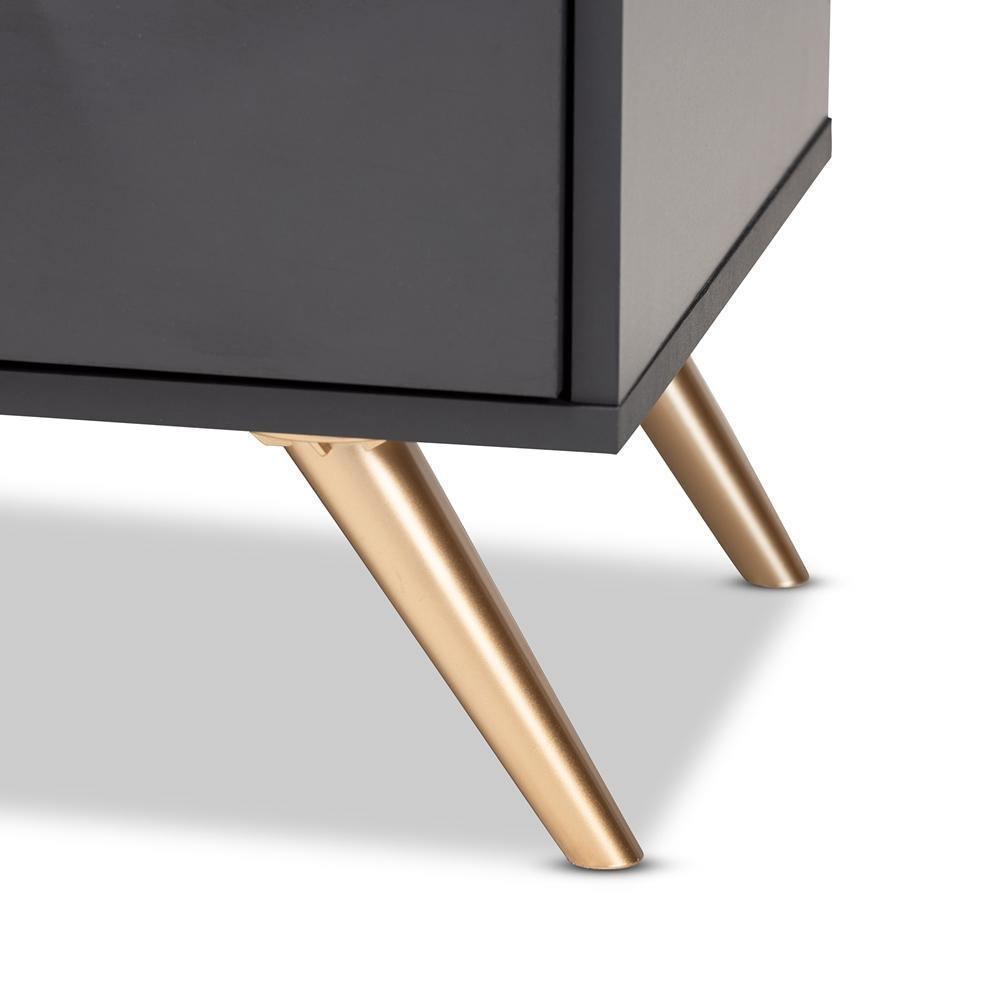 Kelson Modern and Contemporary Dark Grey and Gold Finished Wood 2-Drawer Nightstand FredCo