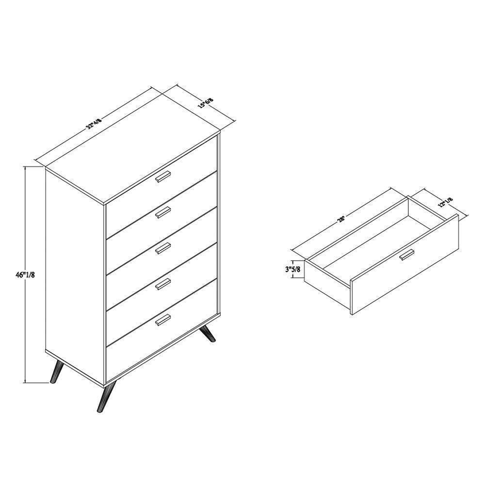 Kelson Modern and Contemporary Dark Grey and Gold Finished Wood 5-Drawer Chest FredCo