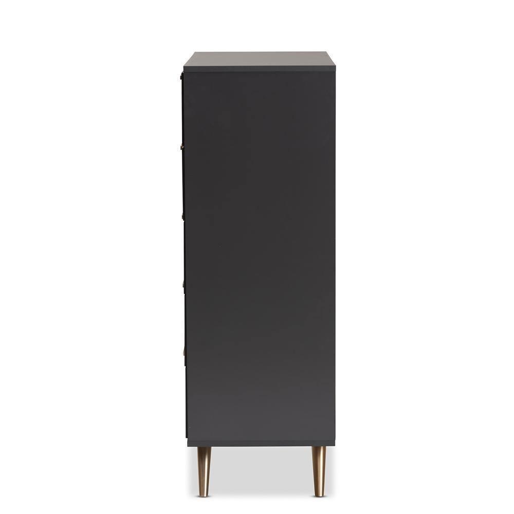 Kelson Modern and Contemporary Dark Grey and Gold Finished Wood 5-Drawer Chest FredCo