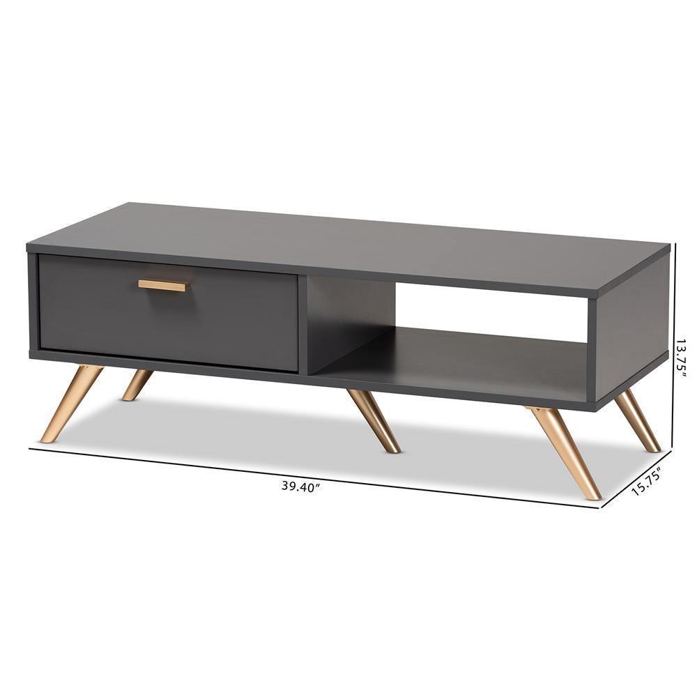 Kelson Modern and Contemporary Dark Grey and Gold Finished Wood Coffee Table FredCo