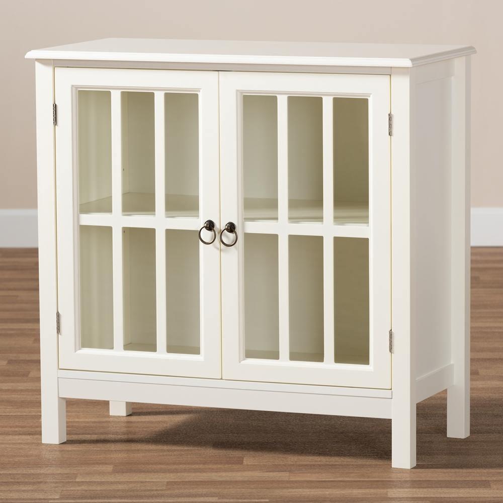 Kendall Classic and Traditional White Finished Wood and Glass Kitchen Storage Cabinet FredCo