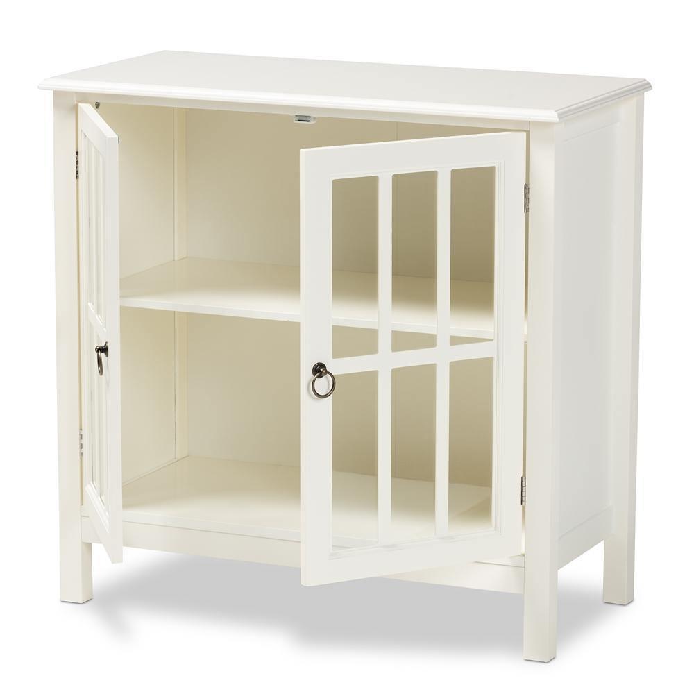Kendall Classic and Traditional White Finished Wood and Glass Kitchen Storage Cabinet FredCo