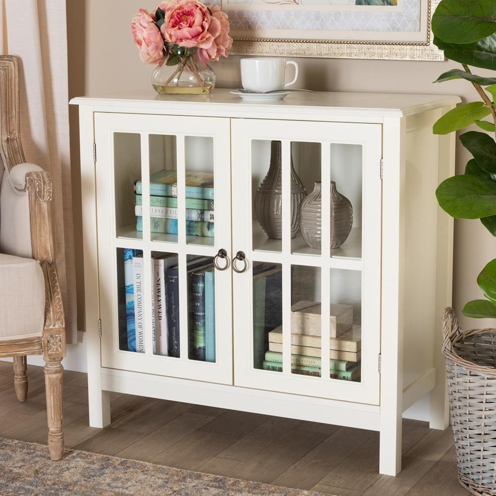 Kendall Classic and Traditional White Finished Wood and Glass Kitchen Storage Cabinet FredCo