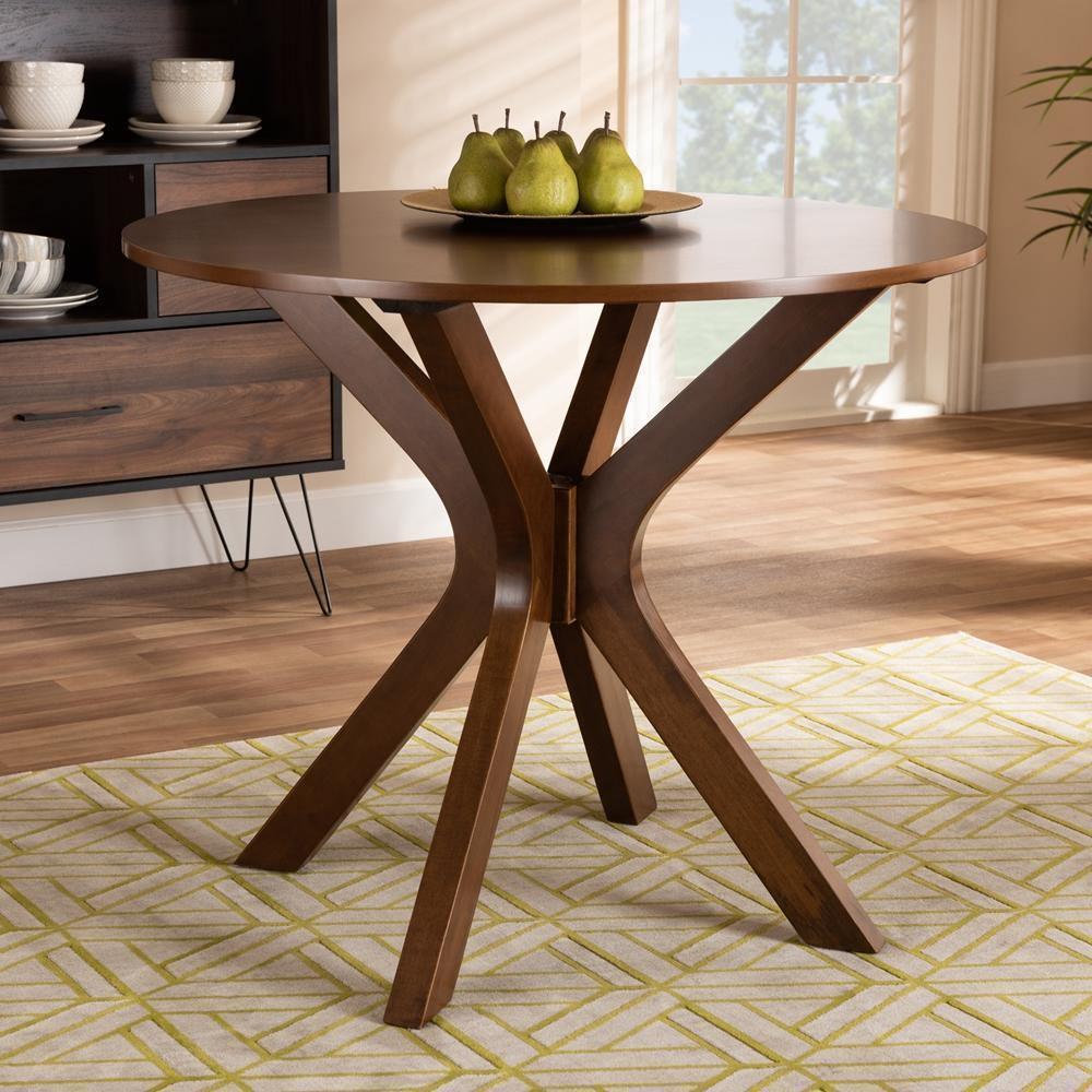 Kenji Modern and Contemporary Walnut Brown Finished 35-Inch-Wide Round Wood Dining Table FredCo