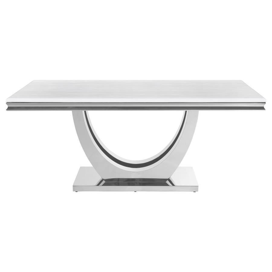 Kerwin Rectangle Faux Marble Top Dining Table White and Chrome 111101 Coaster FredCo