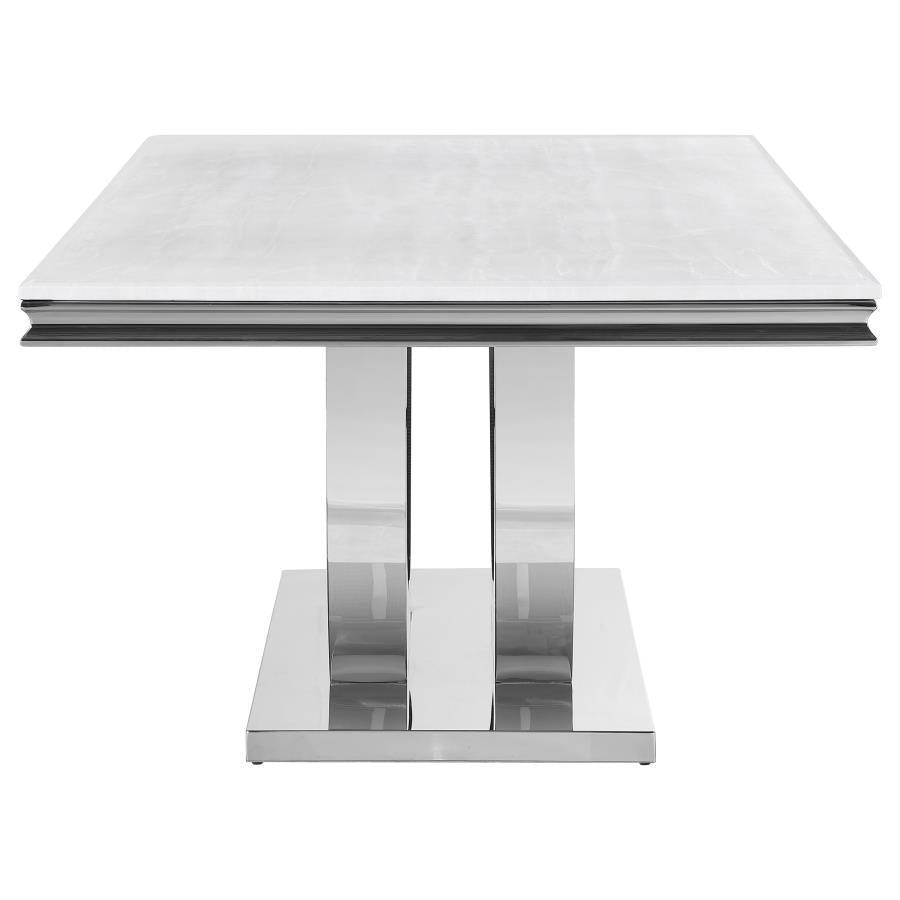 Kerwin Rectangle Faux Marble Top Dining Table White and Chrome 111101 Coaster FredCo