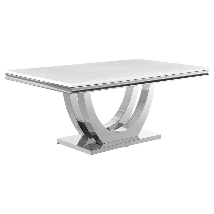 Kerwin Rectangle Faux Marble Top Dining Table White and Chrome 111101 Coaster FredCo