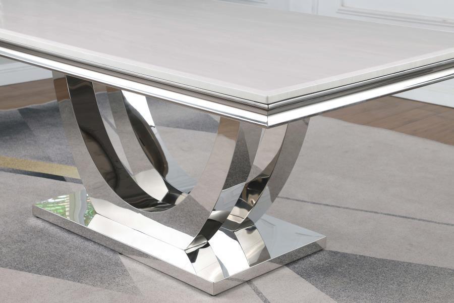 Kerwin Rectangle Faux Marble Top Dining Table White and Chrome 111101 Coaster FredCo