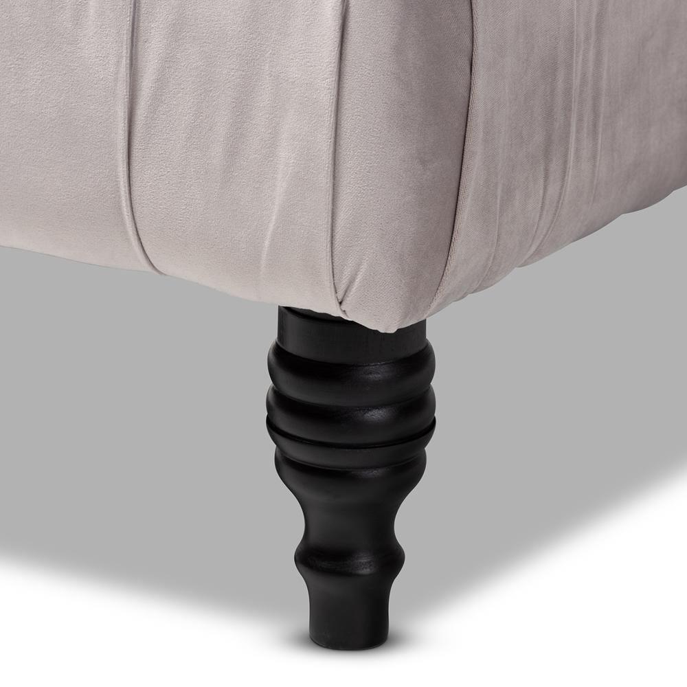 Keswick Transitional Grey Velvet Fabric Upholstered Button Tufted Cocktail Ottoman FredCo