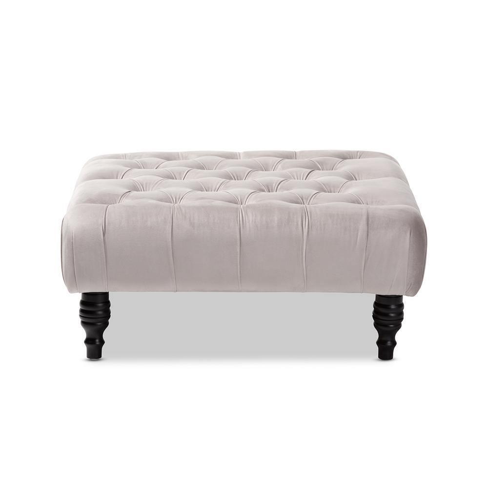 Keswick Transitional Grey Velvet Fabric Upholstered Button Tufted Cocktail Ottoman FredCo