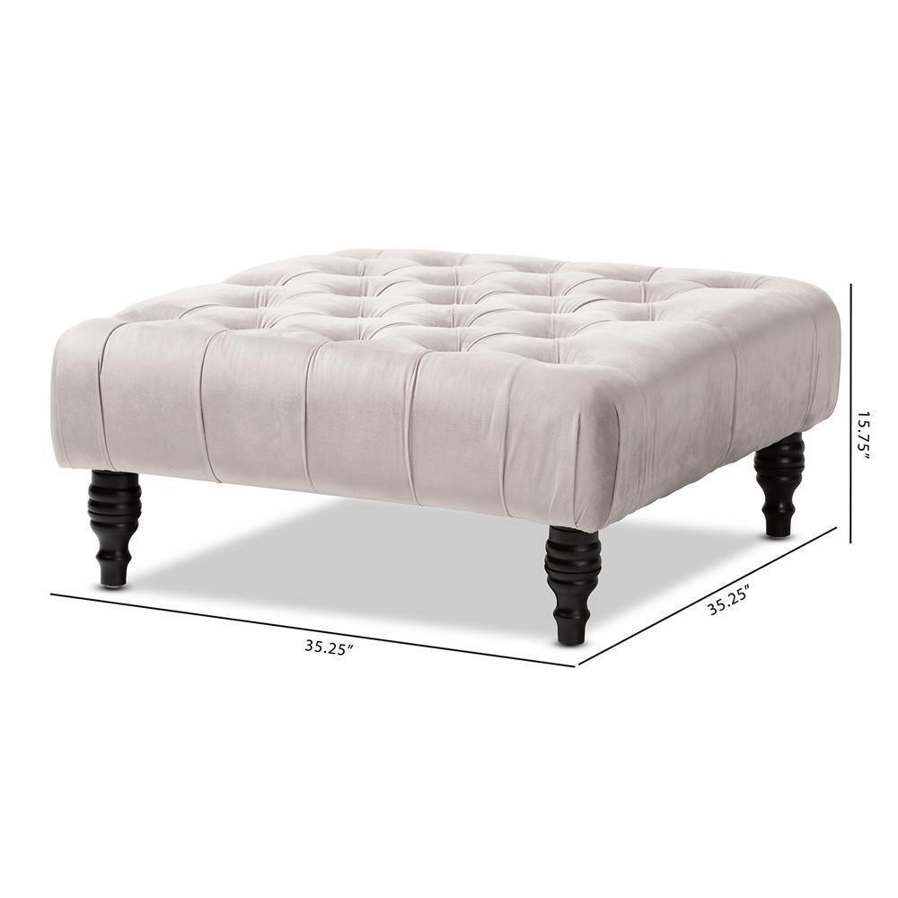 Keswick Transitional Grey Velvet Fabric Upholstered Button Tufted Cocktail Ottoman FredCo