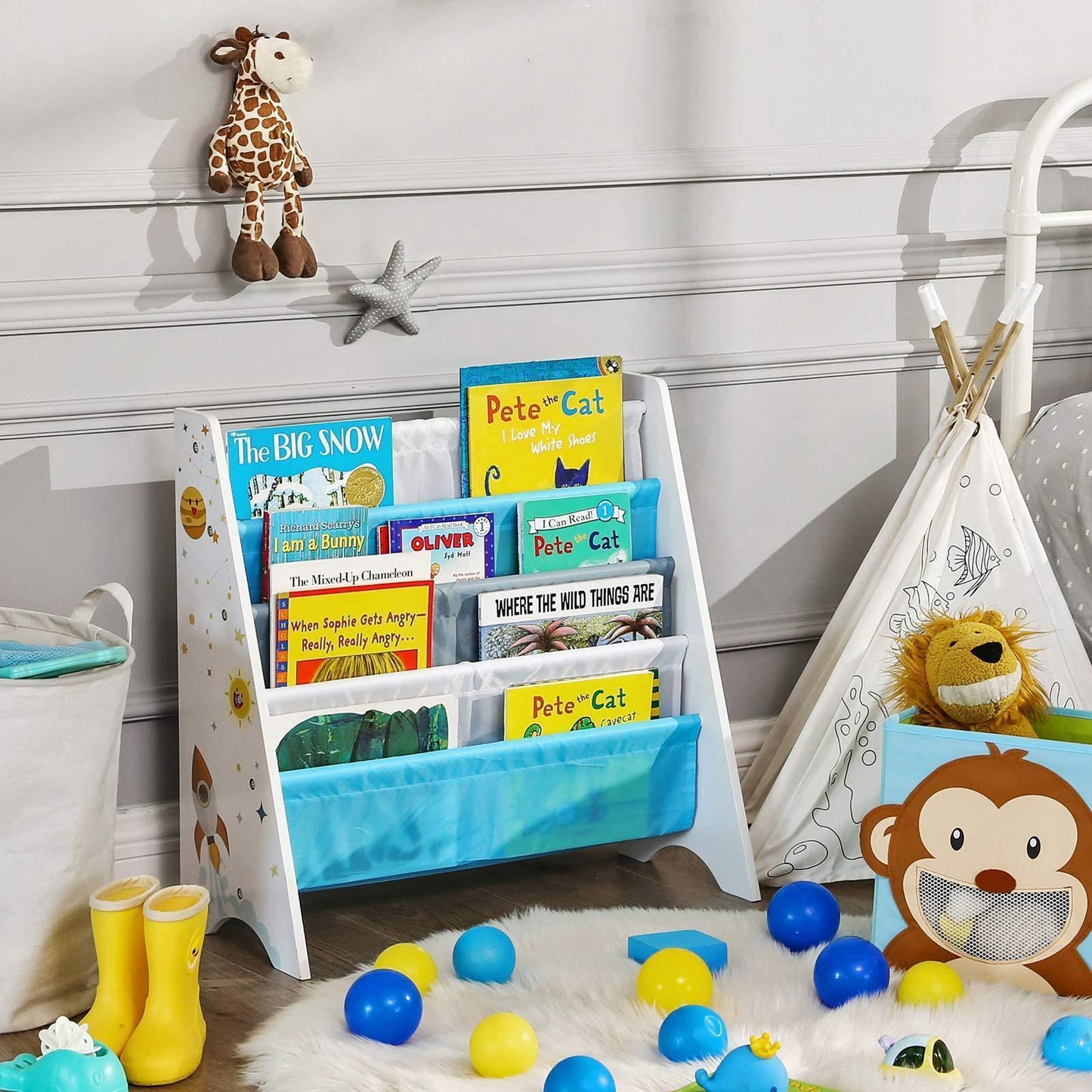 Kids’ Book Organizer Blue and Gray FredCo