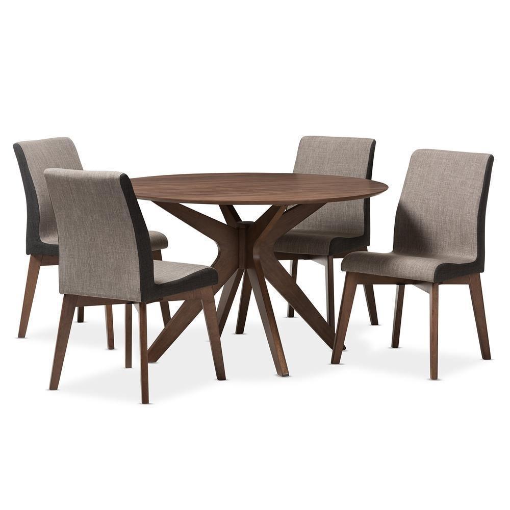 Kimberly Mid-Century Modern Walnut Wood Round 5-Piece Dining Set FredCo