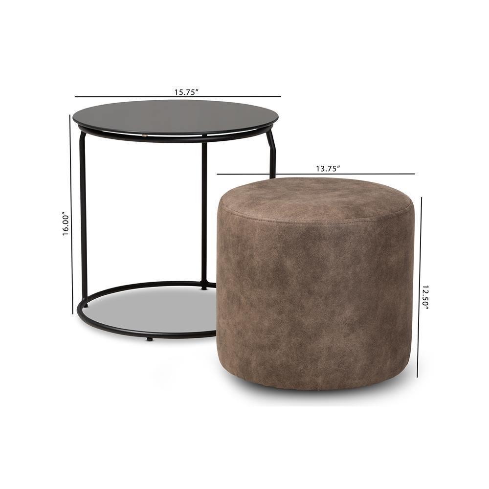 Kira Modern and Contemporary Black with Grey and Brown 2-Piece Nesting Table and Ottoman Set FredCo