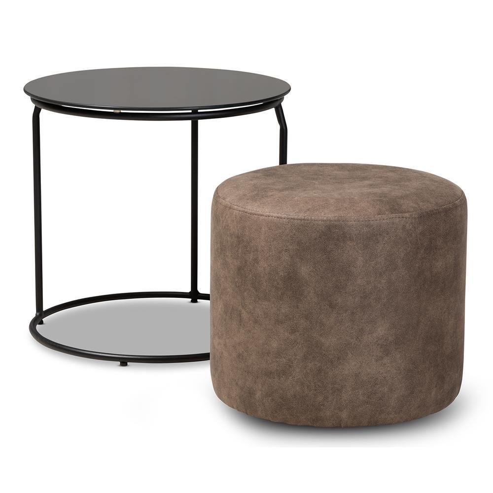 Kira Modern and Contemporary Black with Grey and Brown 2-Piece Nesting Table and Ottoman Set FredCo