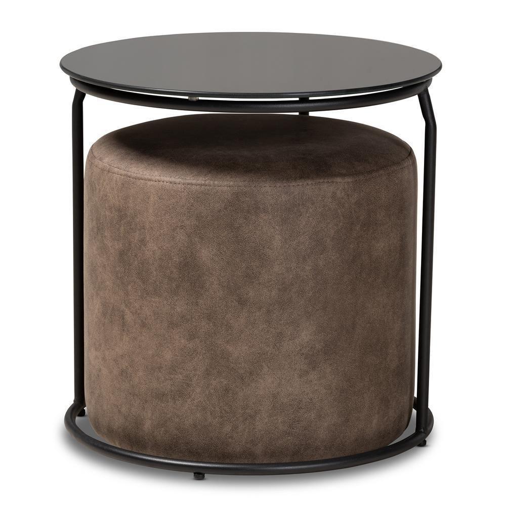 Kira Modern and Contemporary Black with Grey and Brown 2-Piece Nesting Table and Ottoman Set FredCo