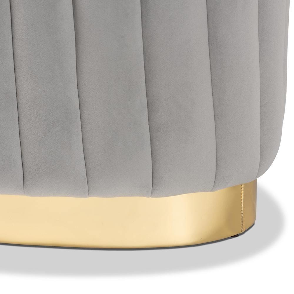 Kirana Glam and Luxe Grey Velvet Fabric Upholstered and Gold PU Leather Ottoman FredCo